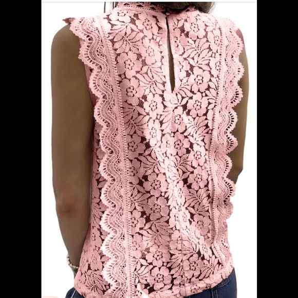 (Last 2) Boho summer women sleeveless v-neck tank in pink lace - Picture 2 of 3